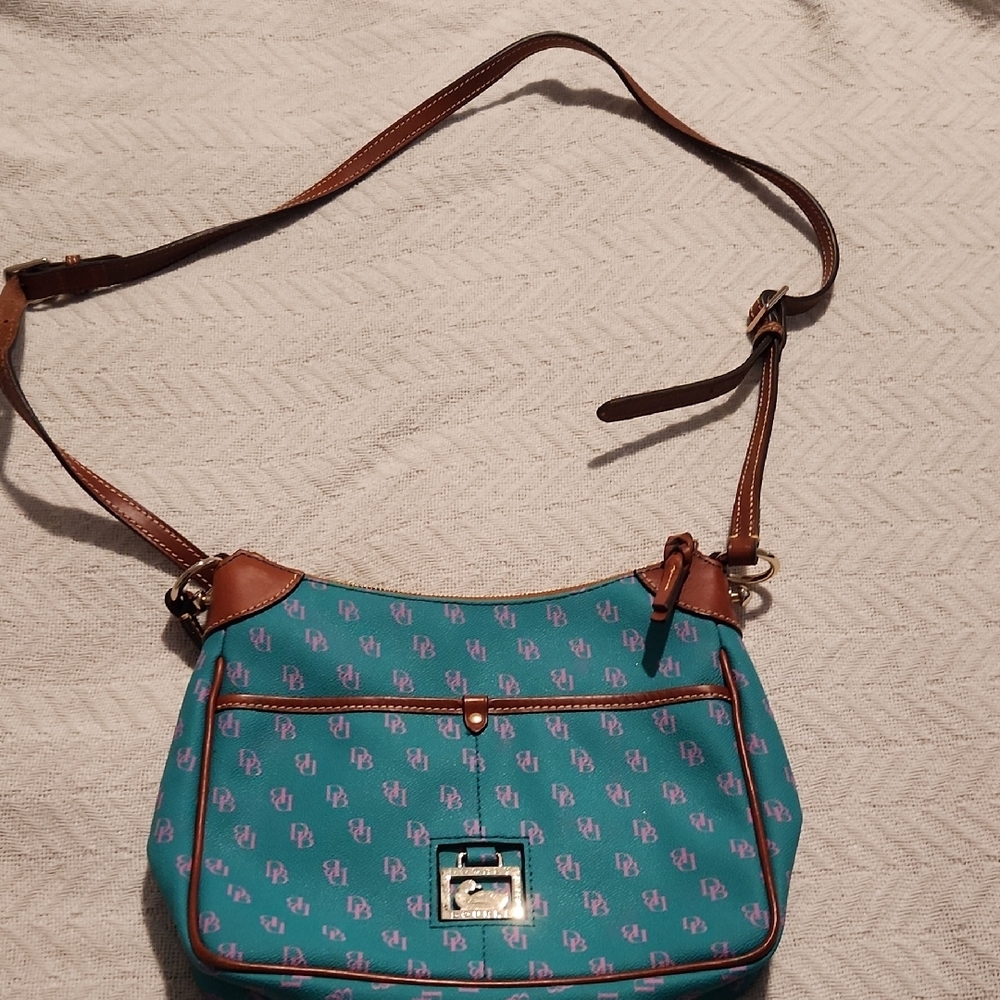 Dooney & Bourke Blue and Brown Shoulder Bag with Leather Trim